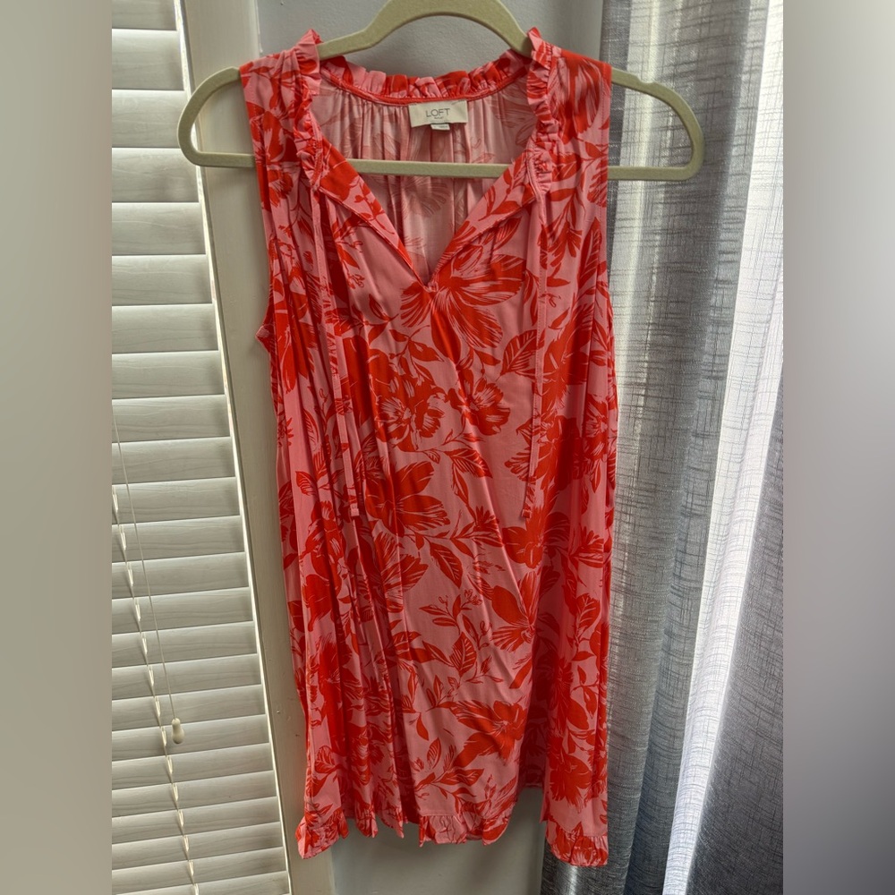 LOFT Pink and Red Floral Sleeveless Dress